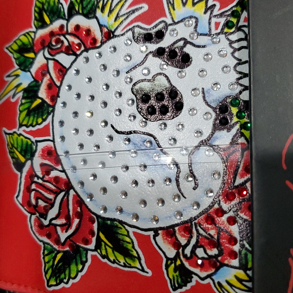 Ed hardy red iconic Ed Hardy studded skull and roses printed belt bag brand new - Picture 3 of 11